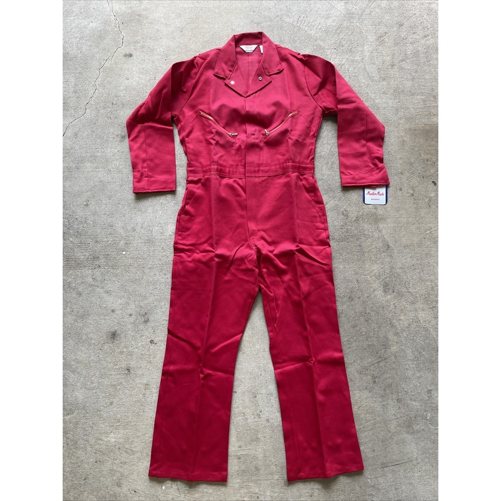 Walls Coveralls 40 Short Master Made Red Mechanic Work Wear Long Sleeve